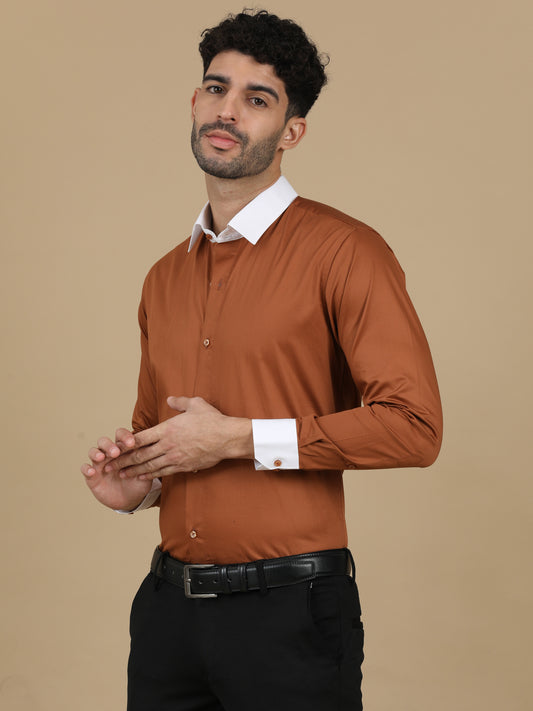 Brown Rust Subtle Sheen Super Soft Premium Satin Cotton Shirt