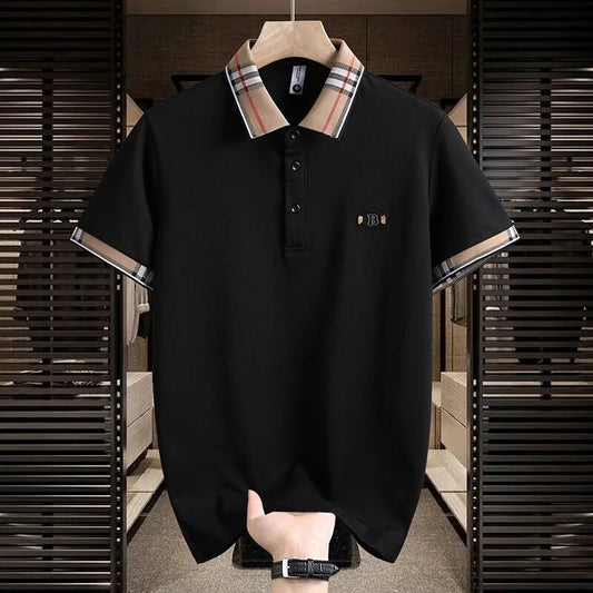 Elegant  Plaid Emblem Polo T-Shirt