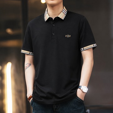 Elegant  Plaid Emblem Polo T-Shirt