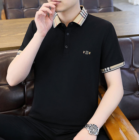 Elegant  Plaid Emblem Polo T-Shirt
