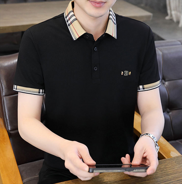 Elegant  Plaid Emblem Polo T-Shirt