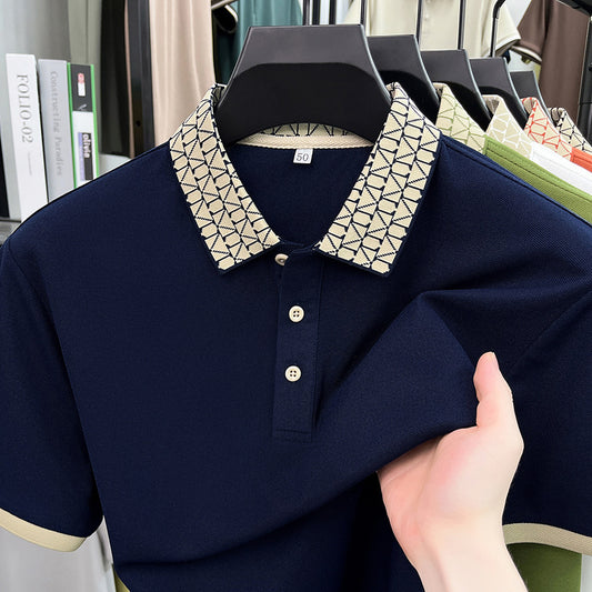 Geometric Crest Collar Polo T-Shirt