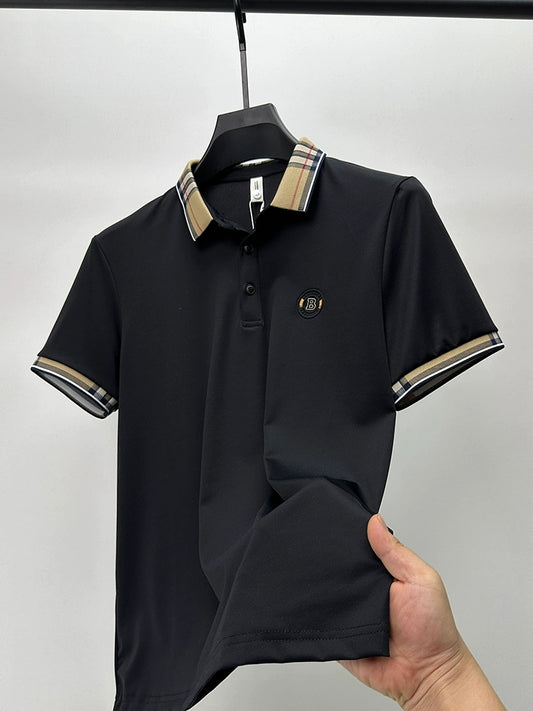 Elegant  Plaid Emblem Polo T-Shirt