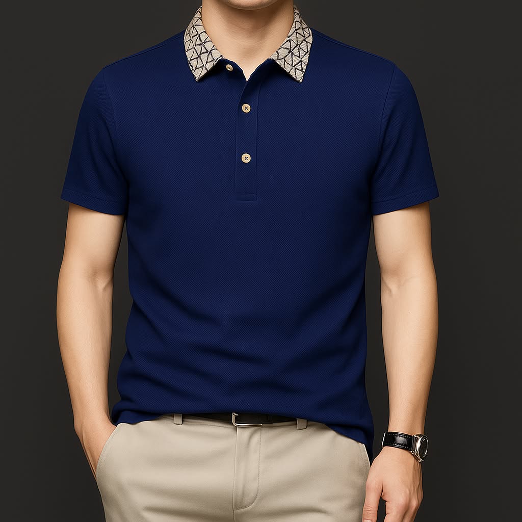 Geometric Grid Luxe Polo T-Shirt