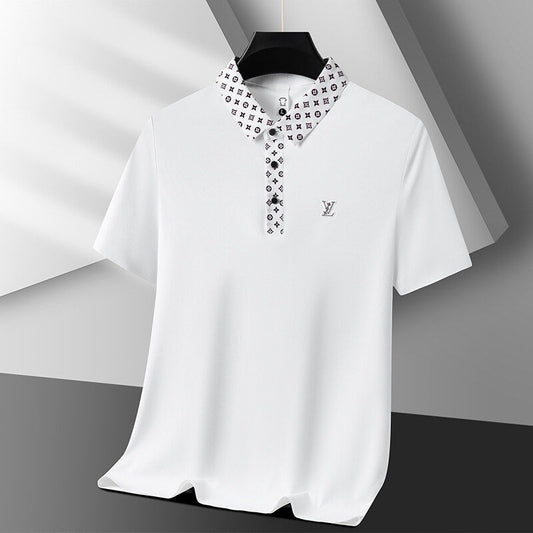 Emblem Placket Polo T-Shirt