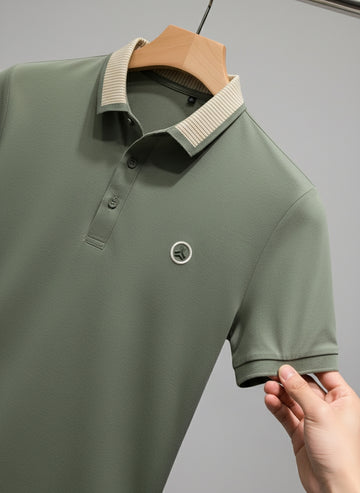 Couture Vintage Striped Collar Polo T-Shirt